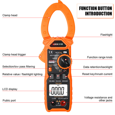 VICTOR 615B DC 1500V 1000A True RMS AC DC Digital Clamp Multimeter met Live NCV zonne-energieclampmeter