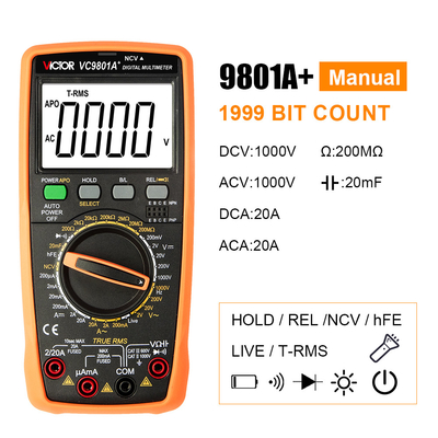 Victor VC9801A+ 9801 Pocket Multimeter True RMS Temperatuur Capacimetro Transistor Tester