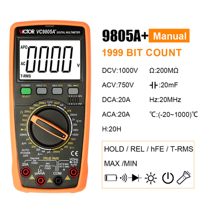 VICTOR VC9805A+1999(3 1/2) True RMS Digital Multimeter Tester Weerstandsmeting AC DC 1000V 20A Voltmeter Ammeter
