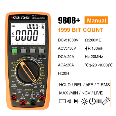 VICTOR VC9808+ digitale Multimeter 2000uF capacimeter 10MHz Frequentietemperatuur- en inductantiemeter met LCR-test