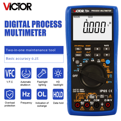 VICTOR 79+ Proces Multimeter weerstand 400 ohm thermocouple frequentie 100hz lus 24V Digitale Multimeter