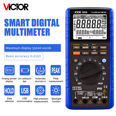 VICTOR189A 0,025% nauwkeurigheid 55000 tellen VICTOR Digitale Multimeter 1000V veiligheidsbeveiliging