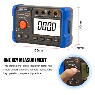 VICTOR60H Display Digitale isolatietester 1000V met gegevensopname Megohmmeter